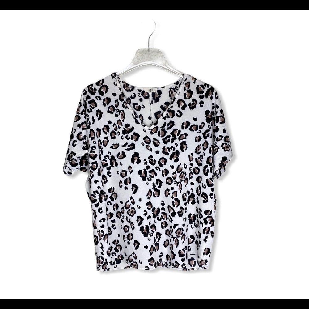 Entro Leopard Animal Print Top Blouse Short Sleeve